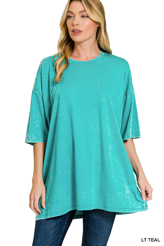 Acid Wash Tee-Teal