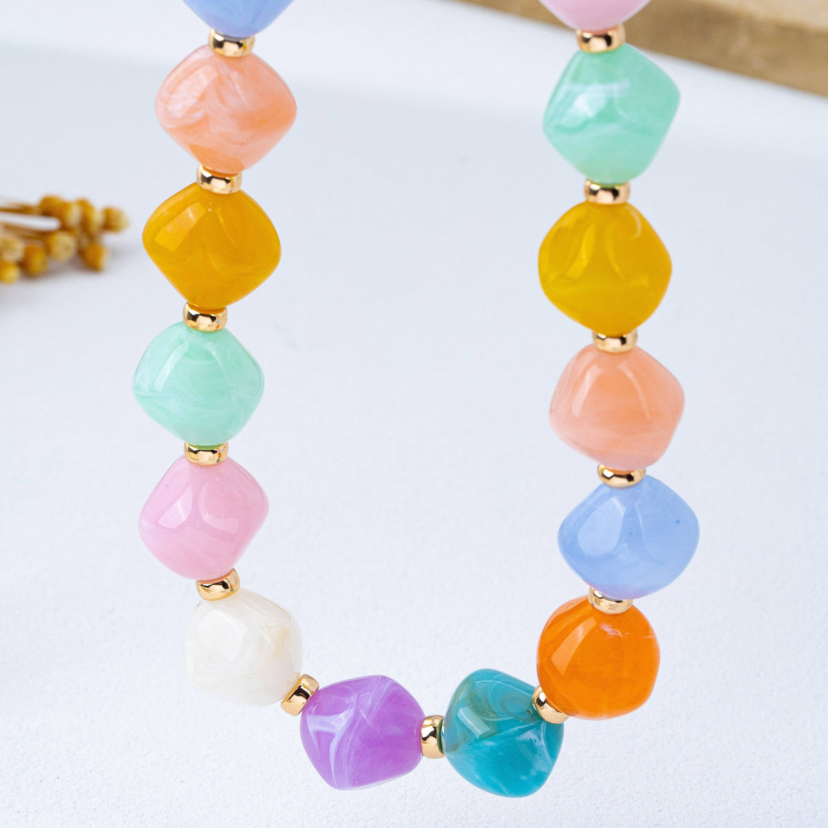 Multicolor Oversized Faceted Pastel Bead Necklace