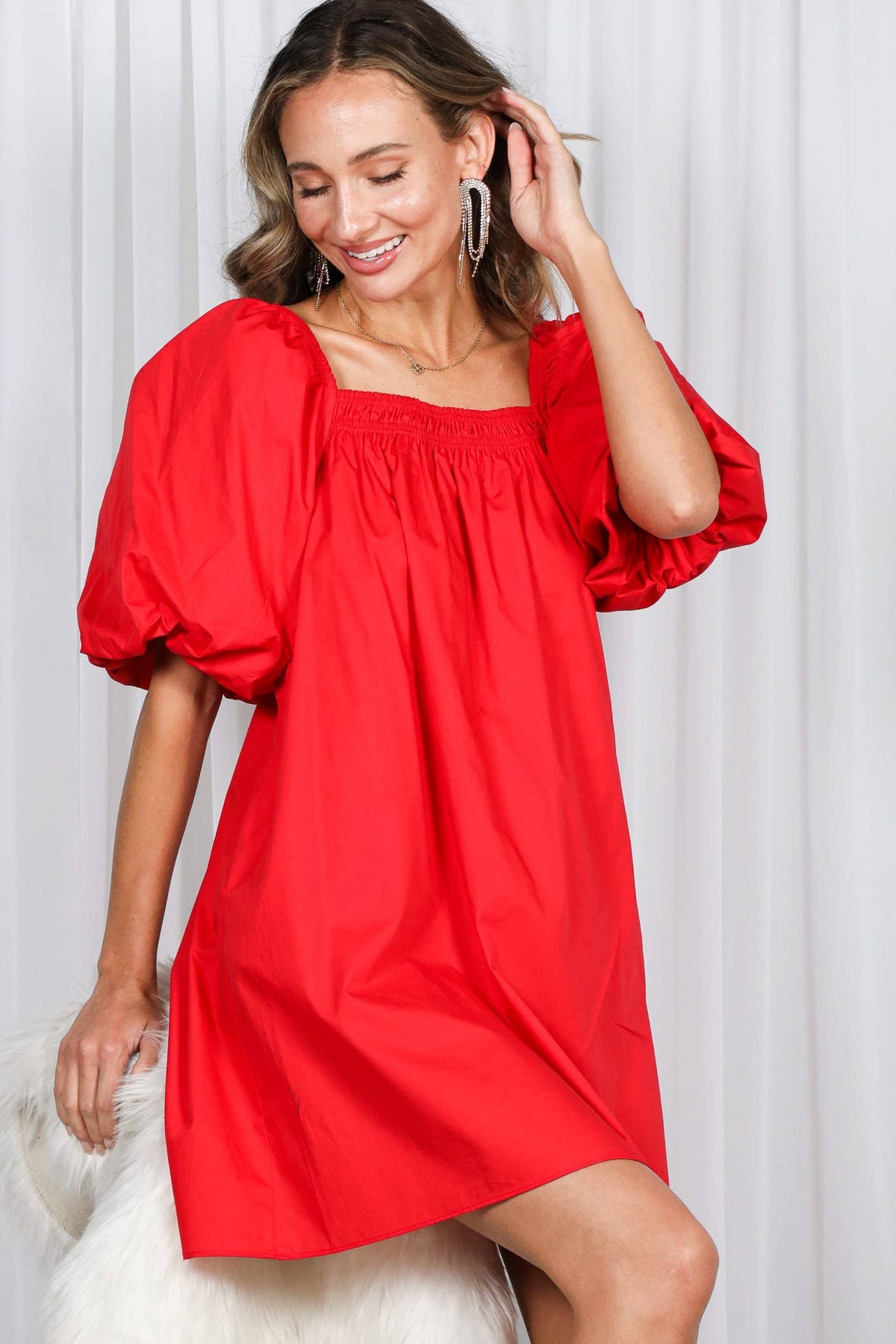 Casual Square Neck Dress Red
