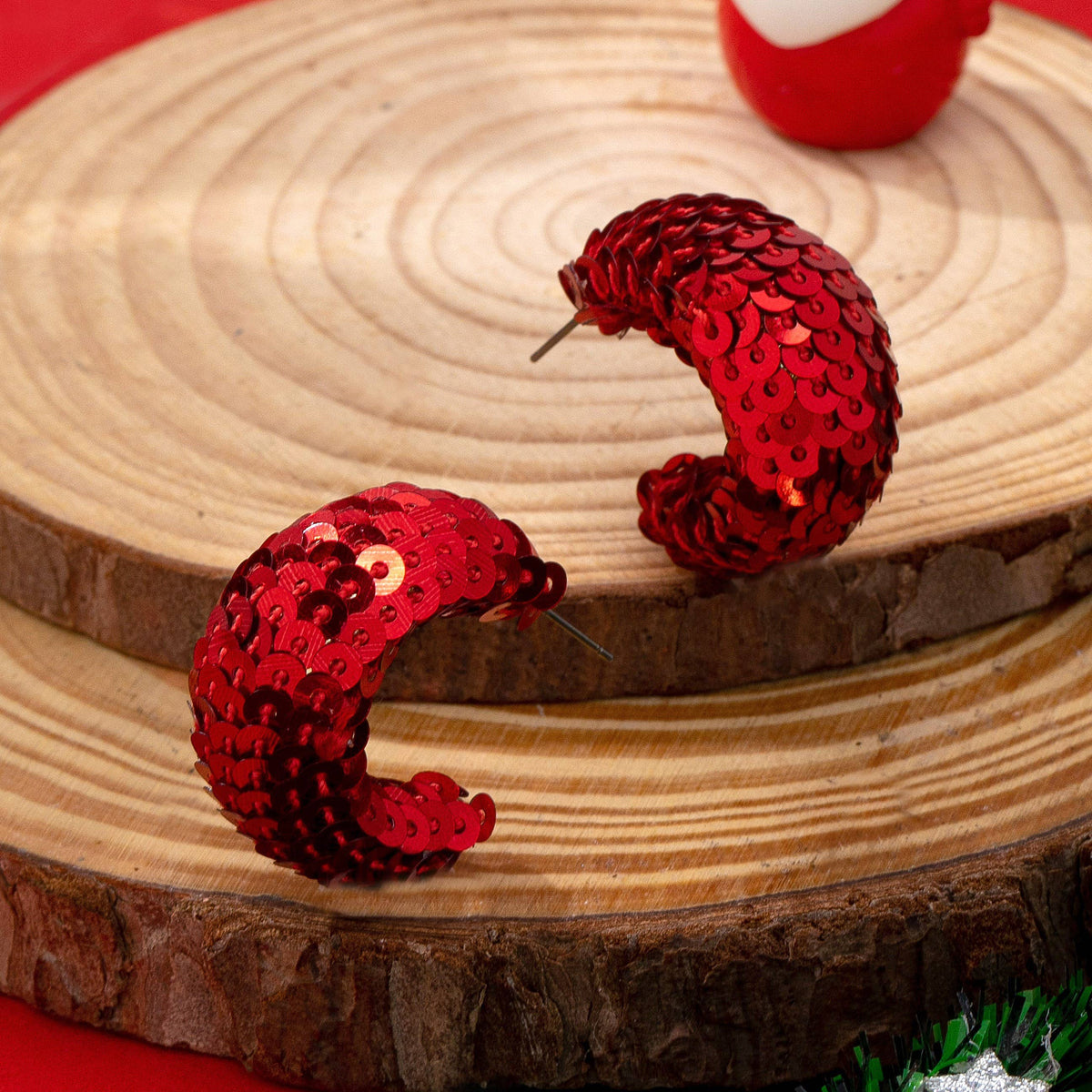 Christmas Red and Green Sequin Chunky Earrings RED