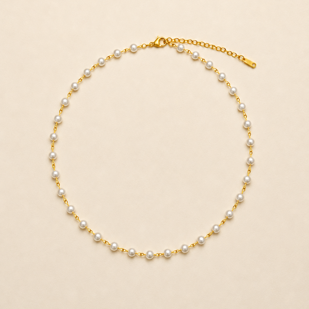 TITANIUM  STEEL PEARL STATION NECKLACE 1