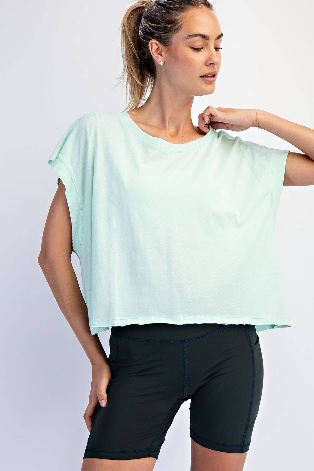 COTTON SLUB OPEN BACK TOP: Kelly Green