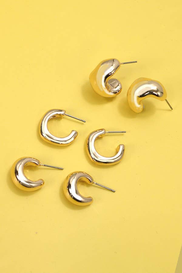 BUBBLY MINI HUGGIE HOOP TRIO EARRINGS | GOLD