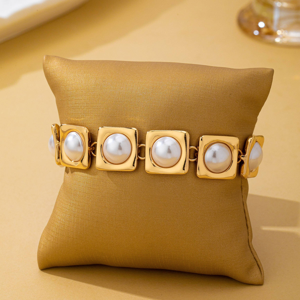 Pearl Square Link Statement Bracelet