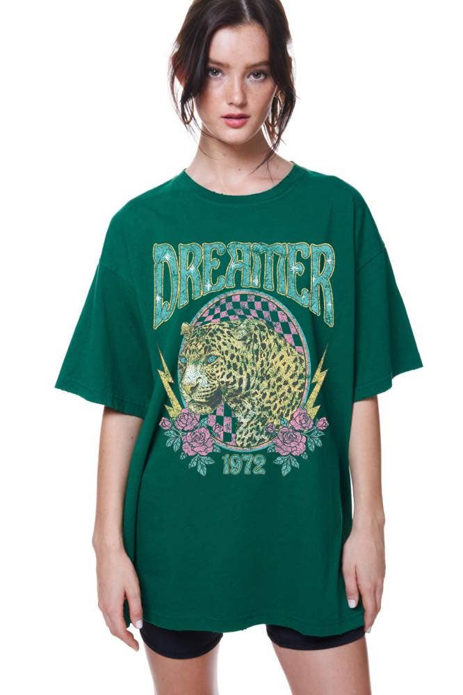 Dreamer 1972 Leopard Vitage Graphic Oversized Tee: FUCHSIA