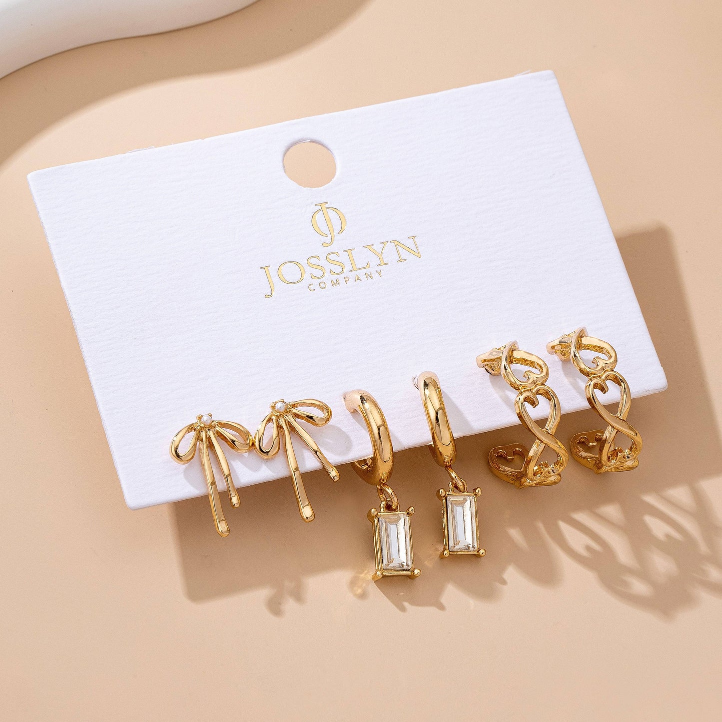 Baguette Stone Hoop, Bow Trio Earring Set | 80E61789: GOLD