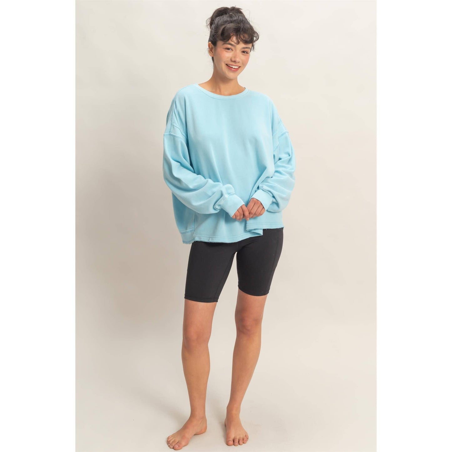 Oversized Cross Detail Open Back Sweatshirt: TURQUOISE