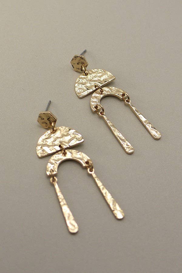 MINI HAMMERED GEO DROP EARRINGS | GOLD