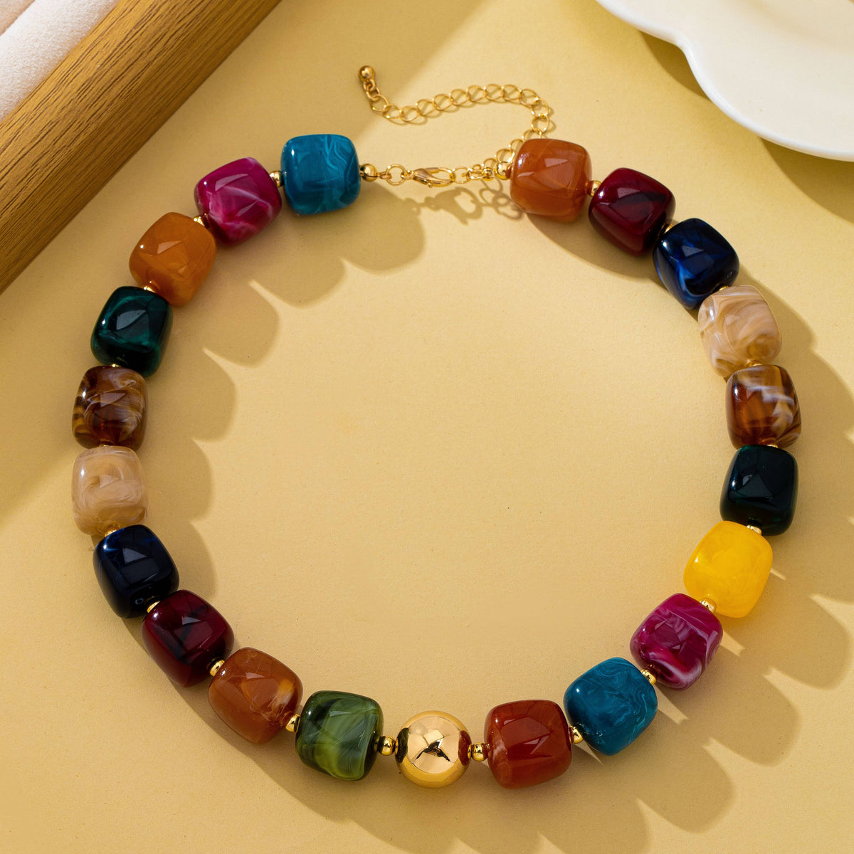 Multicolor Marbled Resin Bead Statement Necklace