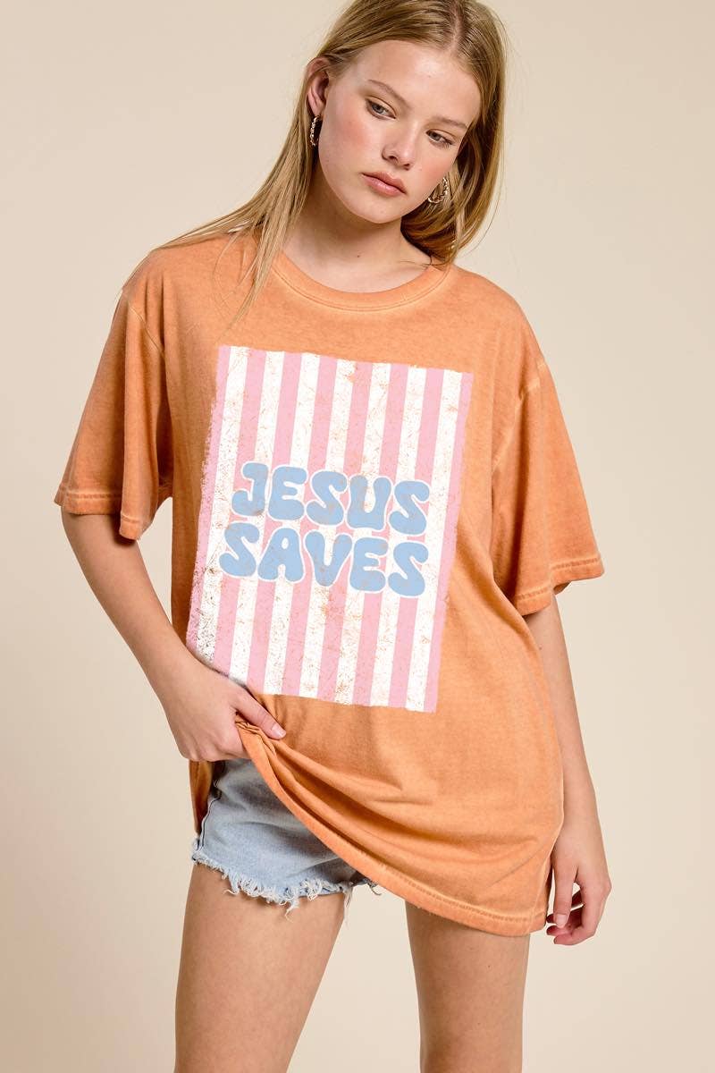 Jesus Saves Graphic S/S Lunar Dye Tee: BLUE