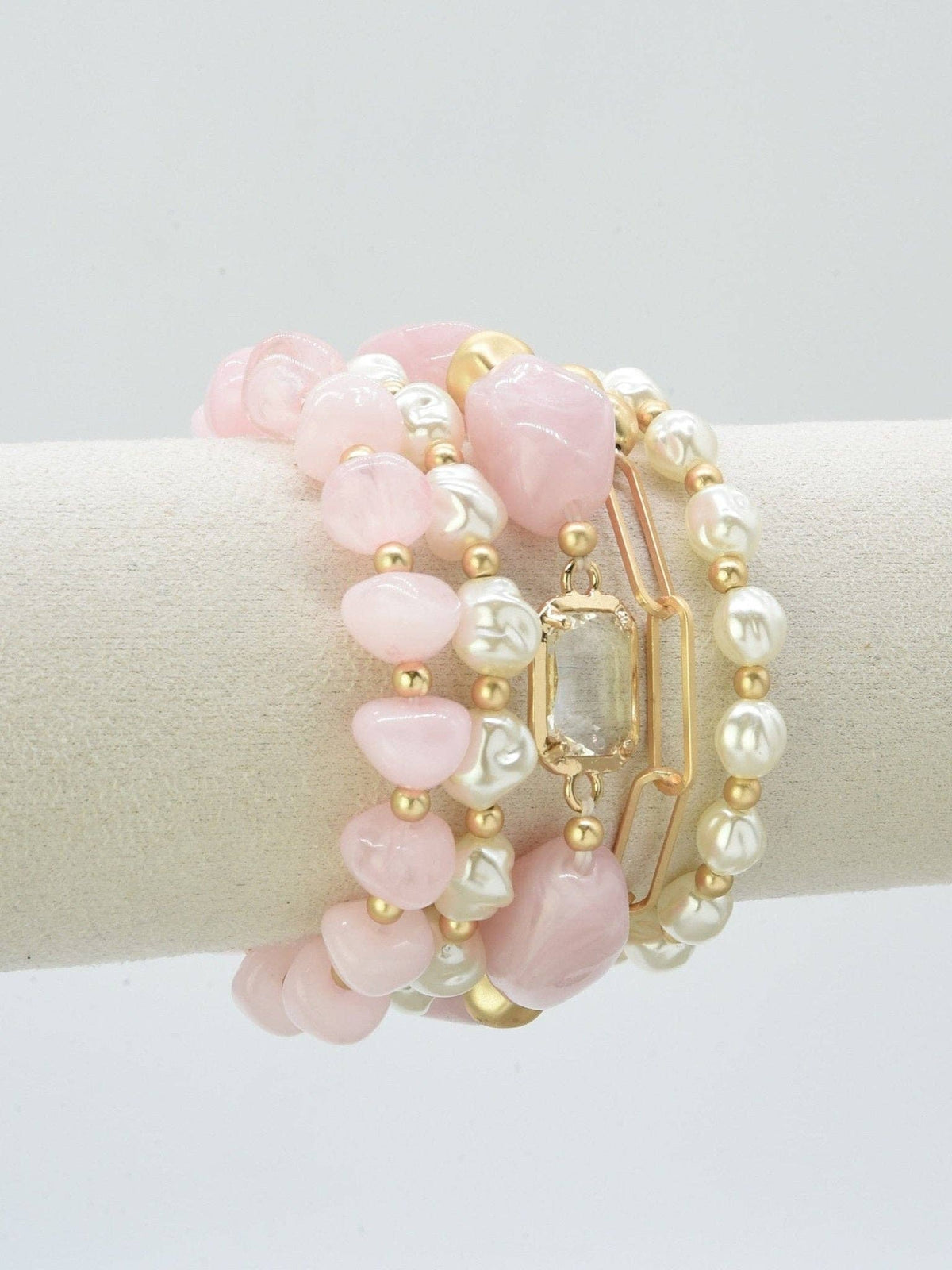5 Piece Glass CCB Acrylic Stretch Bracelet Set: Magenta