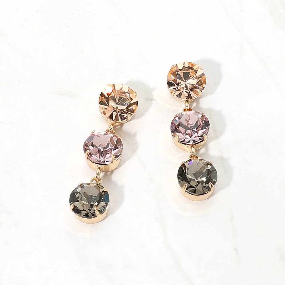 Gold Dipped Triple Swarovski Crystal Link Drop Earrings: Gold,Lt Col Topaz