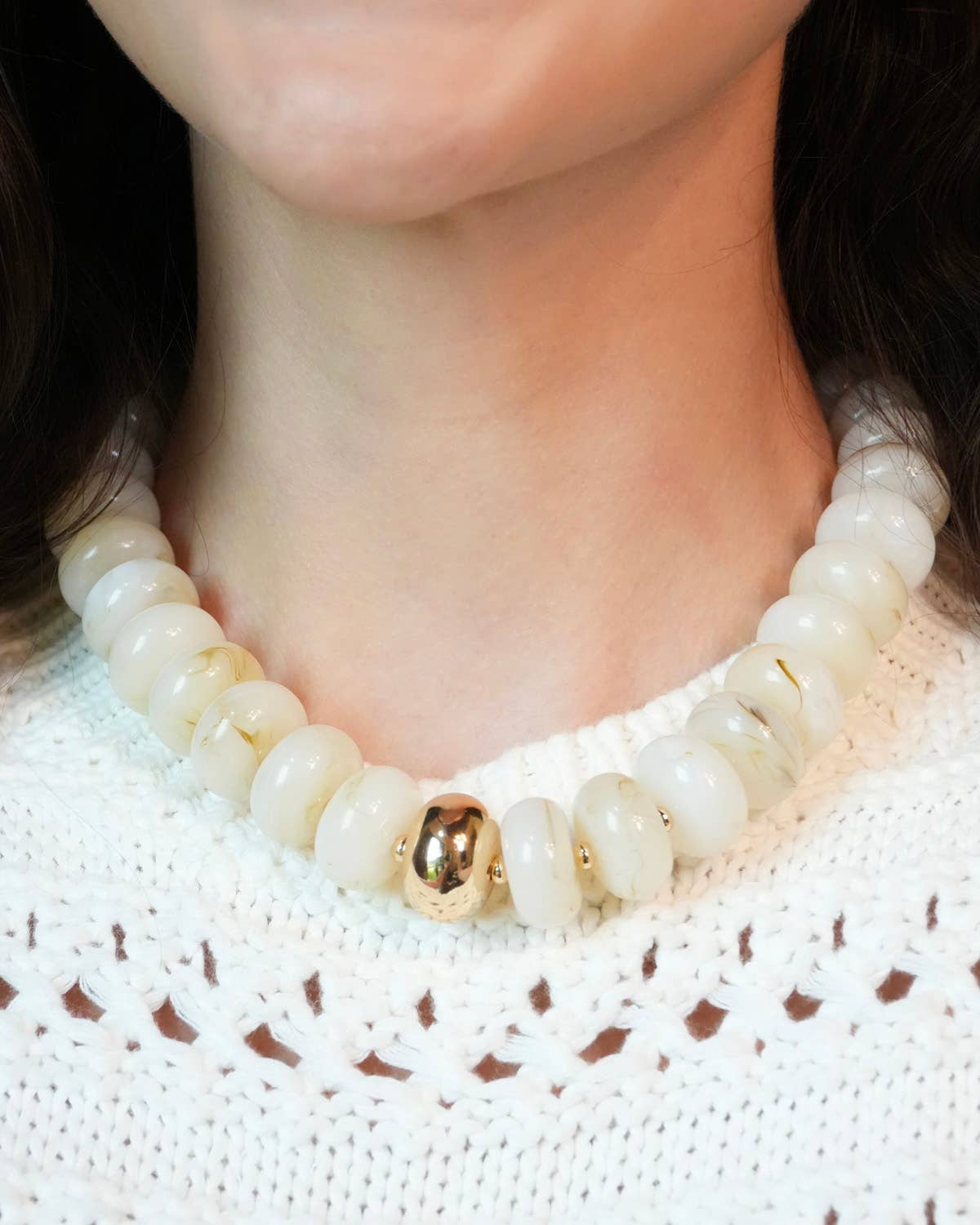 San Sebastian Beaded Resin Necklace: Light Blue
