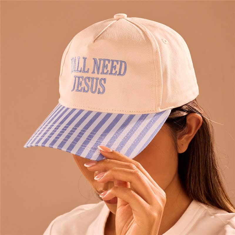 "Y'all Need Jesus" Stripe Baseball Cap |Blue