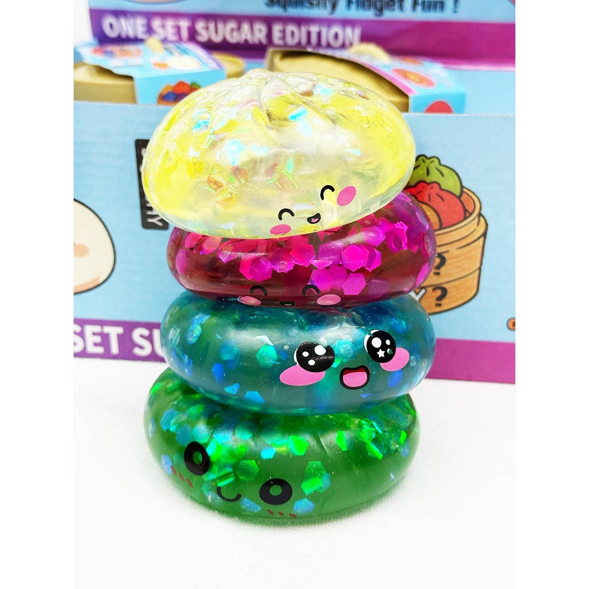 Mystery Sugar Glittered Dumpling Squishy with Steamer
