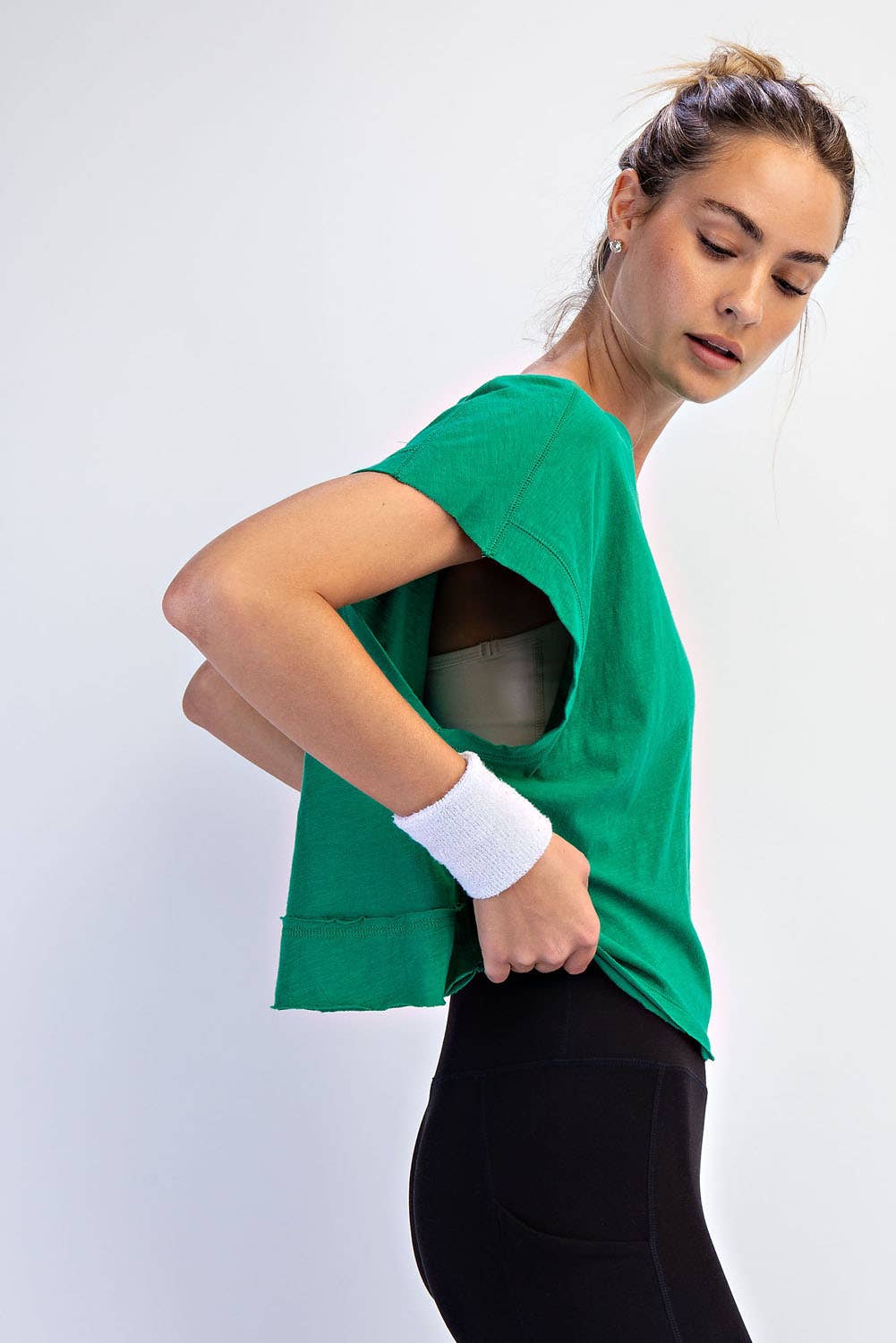 COTTON SLUB OPEN BACK TOP: Kelly Green