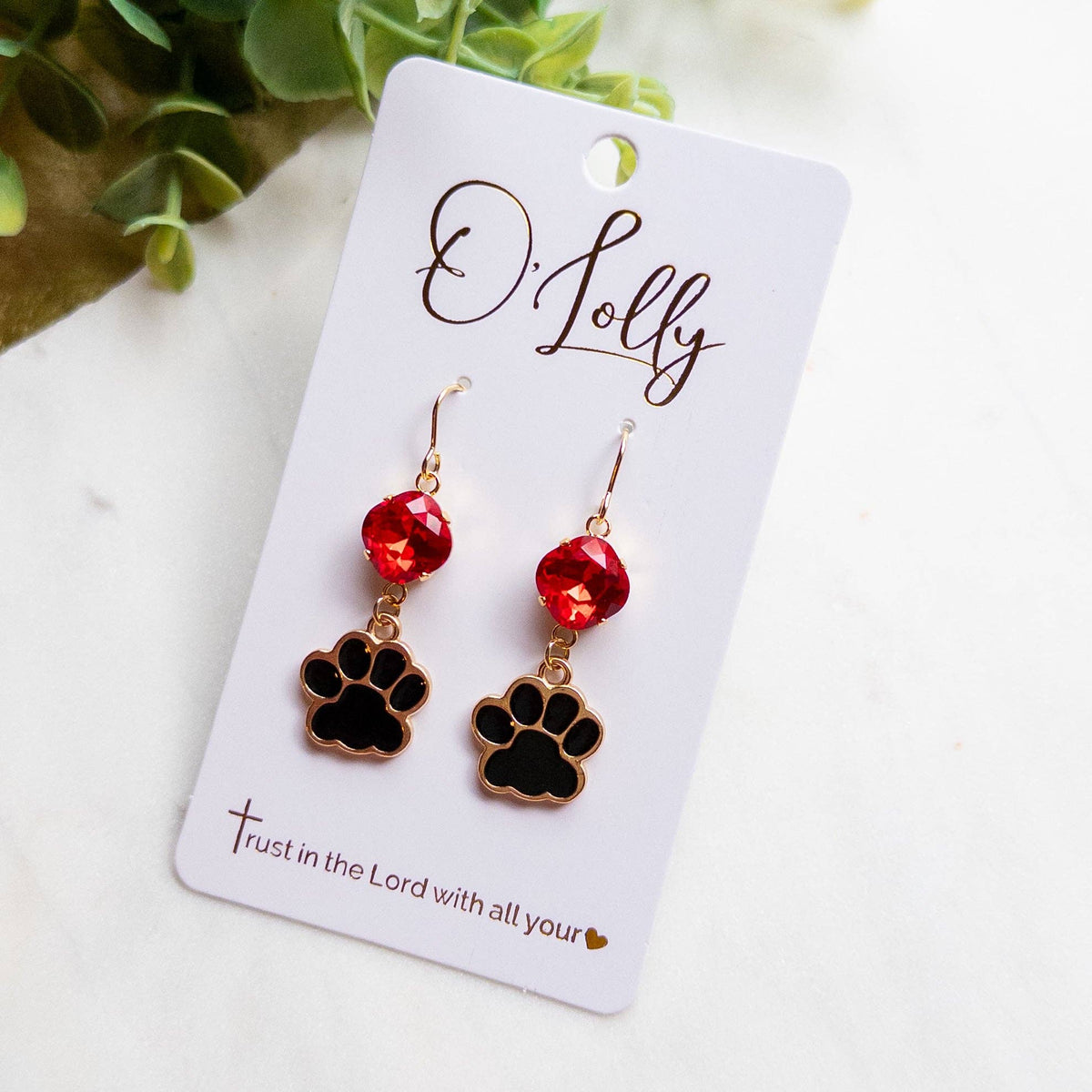 Paw Print Dangle Earrings – Red & Black School Spirit