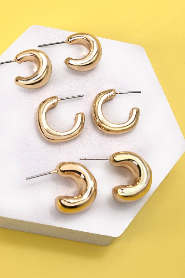 BUBBLY MINI HUGGIE HOOP TRIO EARRINGS | GOLD