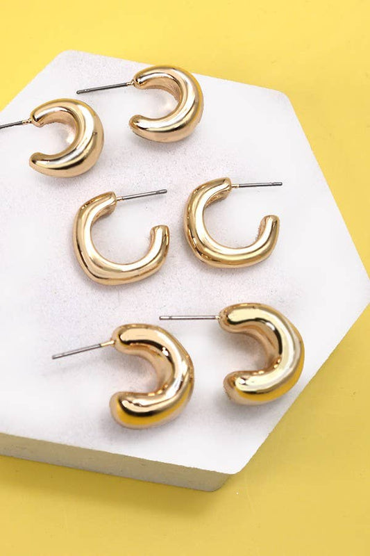 BUBBLY MINI HUGGIE HOOP TRIO EARRINGS | GOLD