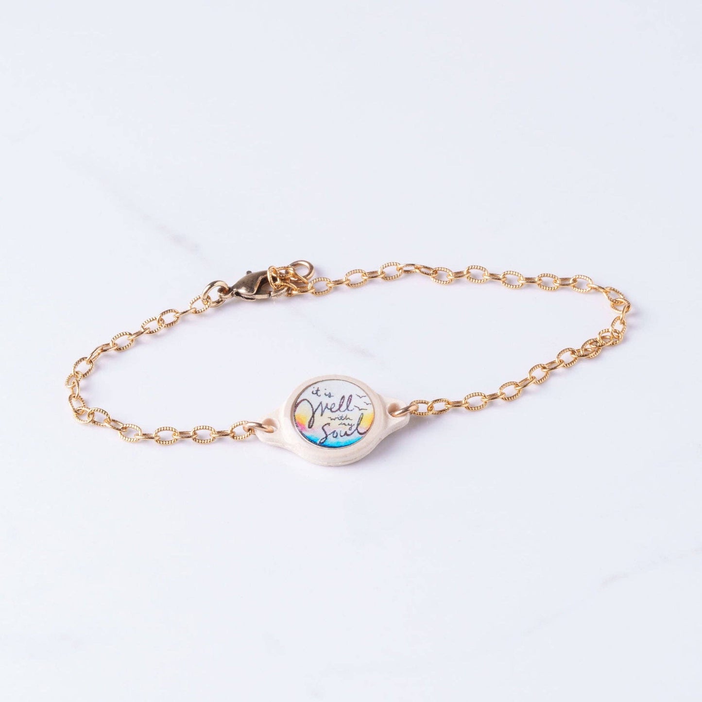 Tap To Pray® Survivor Series Chain Bracelet: 14K Gold-Plated + Vanilla Cross
