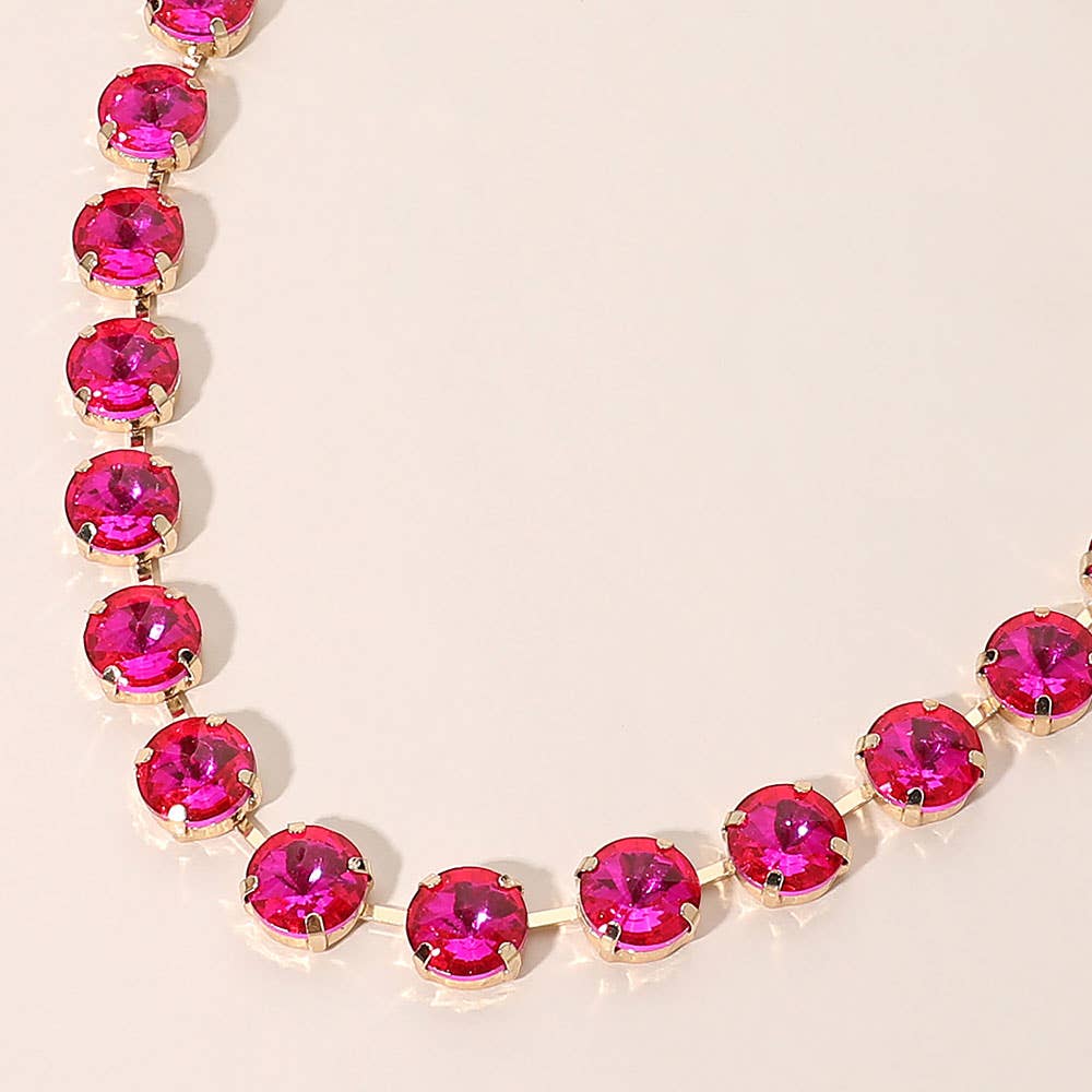 Round Cut Stone Cluster Link Evening Necklace: Gold,Multi