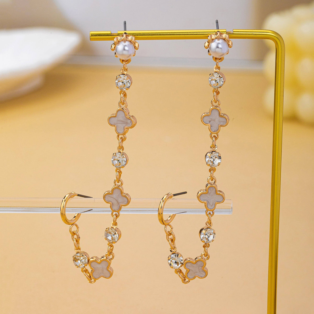 Mother of Pearl Clover Double Piercing Earrings