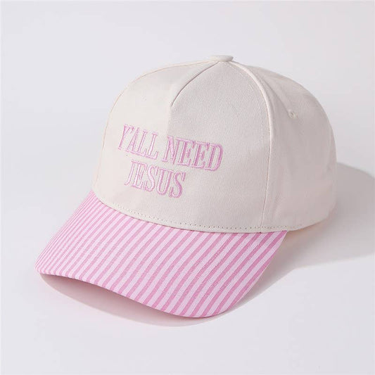 "Y'all Need Jesus" Stripe Baseball Cap | Pink