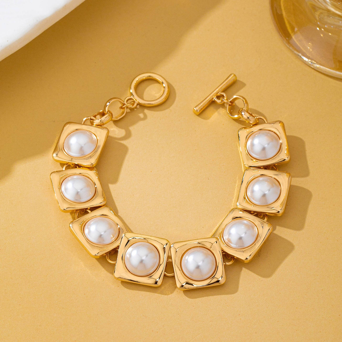 Pearl Square Link Statement Bracelet
