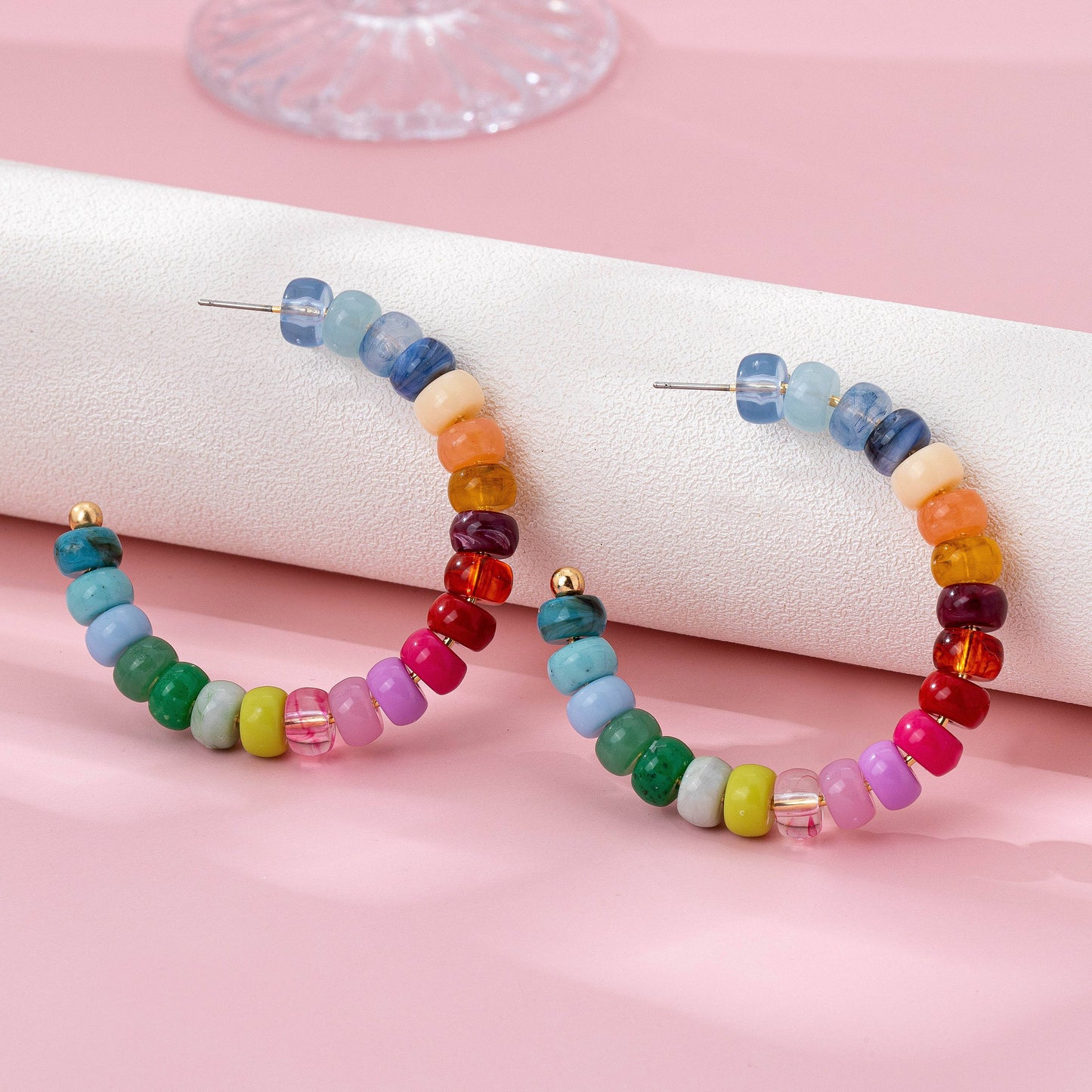 Multi-Color Beaded Hoop Earrings | Gold