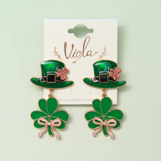 Hat Post Saint Patrick Tiered Clover Earrings