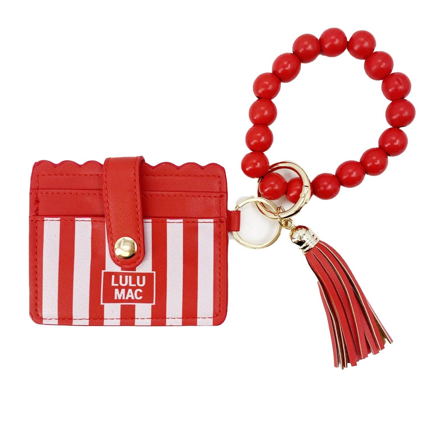 LM- Red Beaded Wristlet ID Wallet Stripe Darby