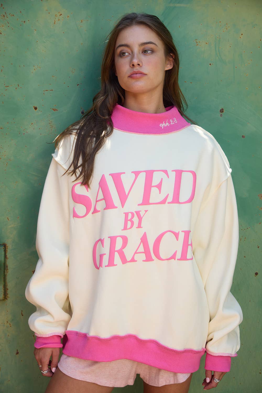 Saved by Grace Puff Print Sweatshirt: CREAM / PINK