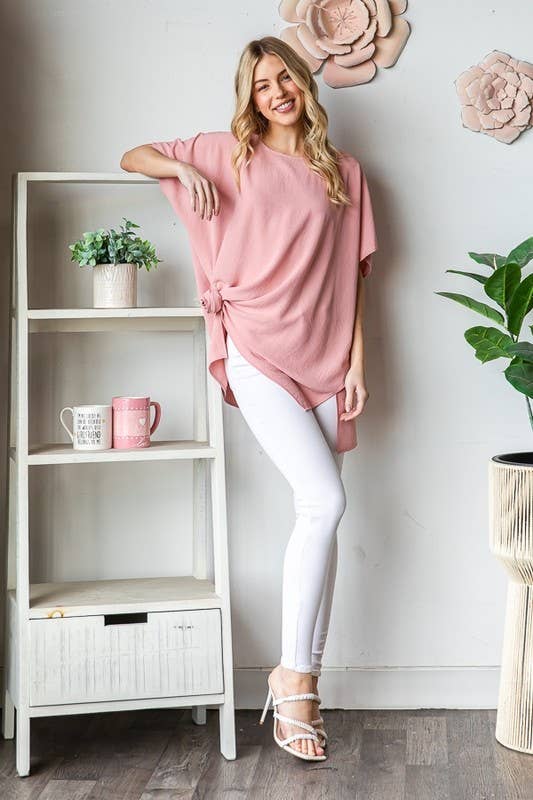 SHORT SLEEVE SOLID LOOSE FIT TOP: HUNTER GREEN