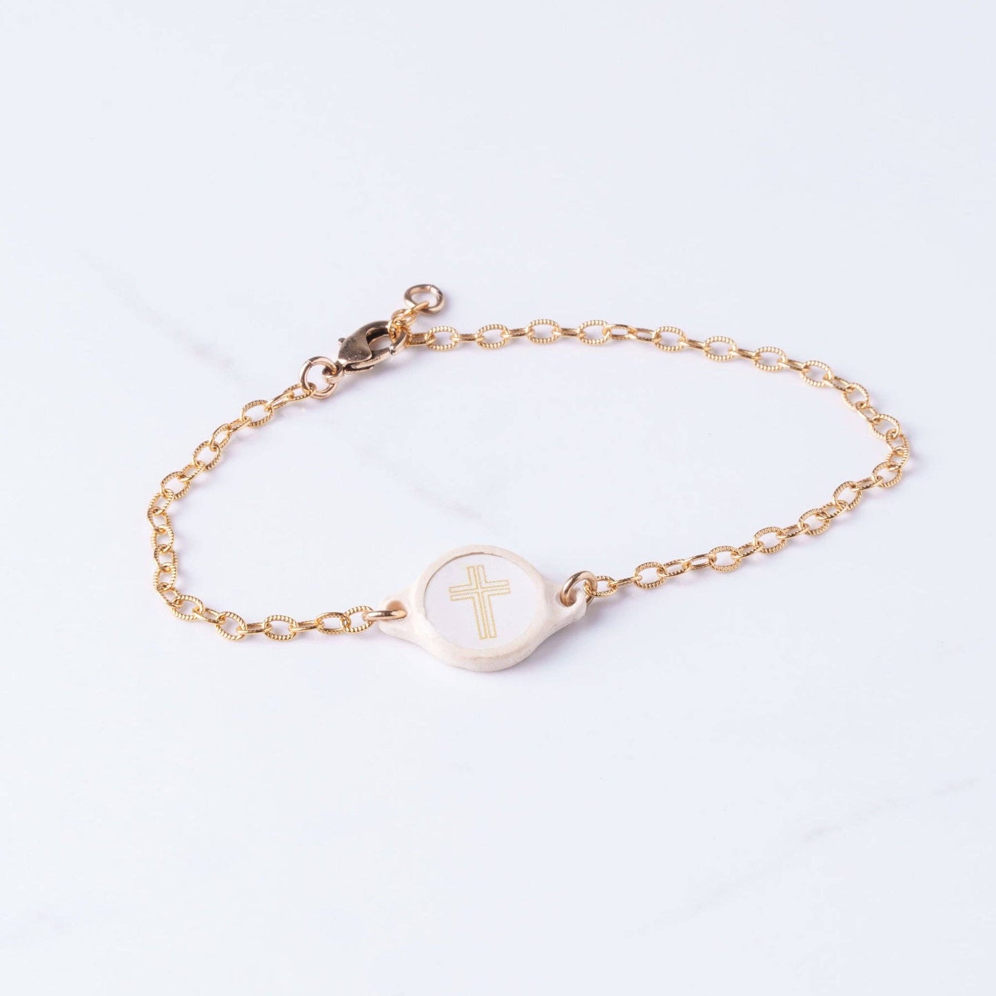 Tap To Pray® Survivor Series Chain Bracelet: 14K Gold-Plated + Vanilla Cross