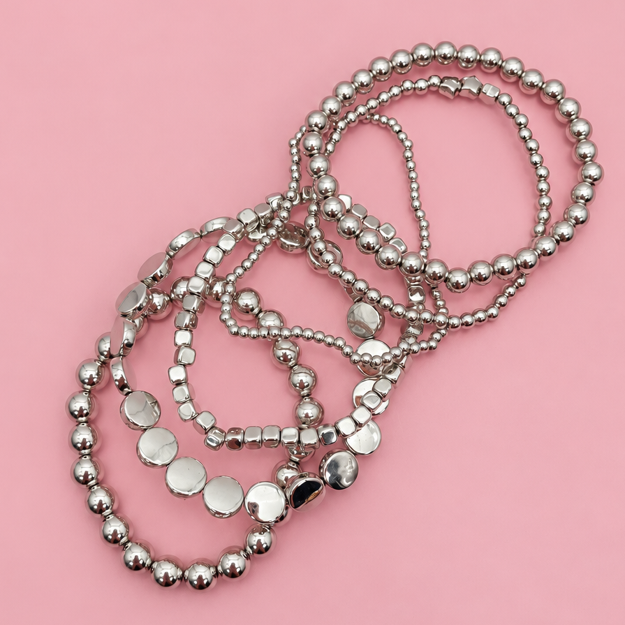 MULTI BALL CHAIN BEAD MIX STRETCHABLE BRACELET
