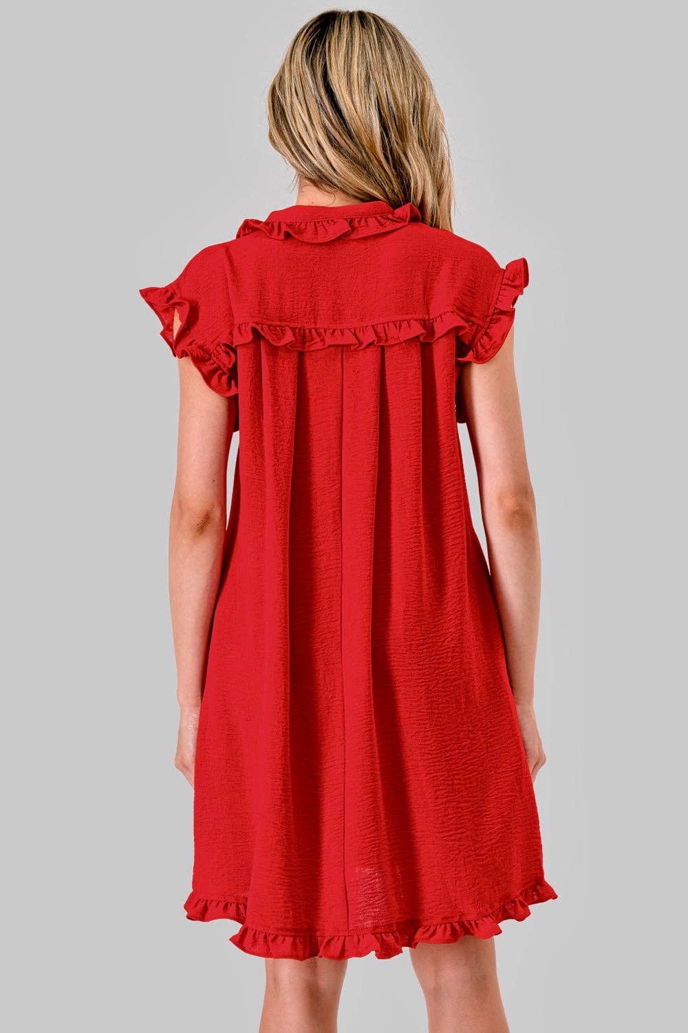 Avery Game Day Ruffle Button Down Dress Red