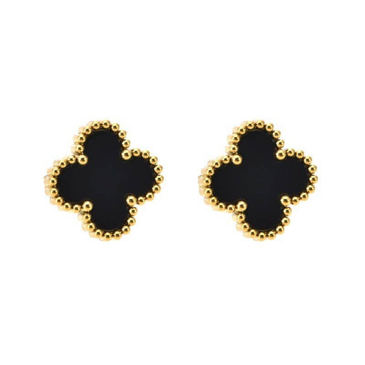 VINTAGE CLOVER  STUD EARRINGS Black