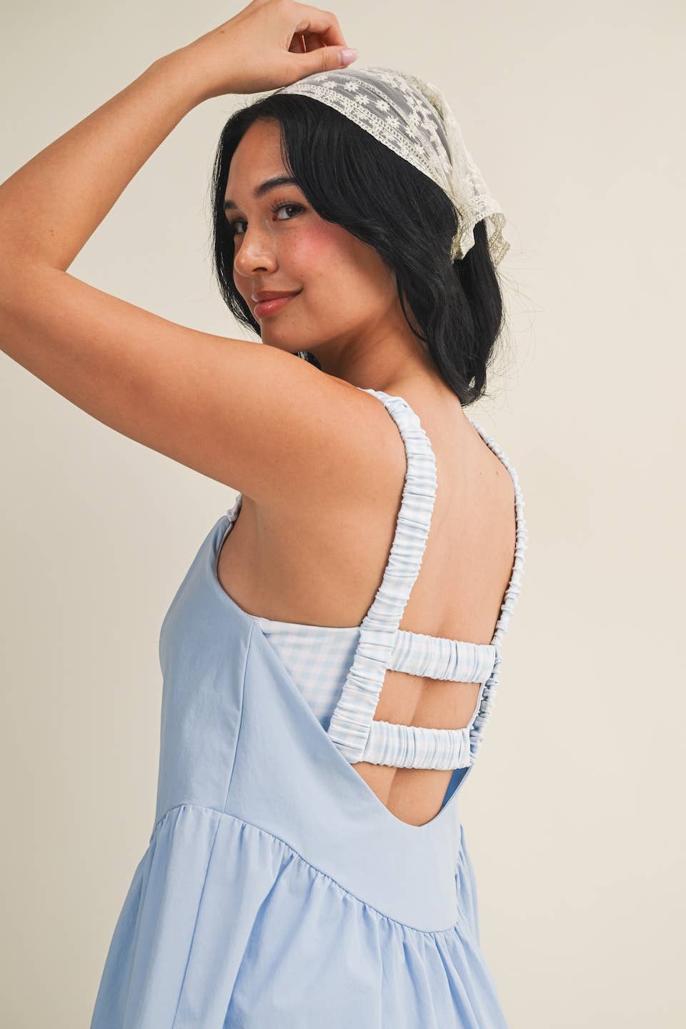 Gingham Print Double Layered Play Dress: Lemon