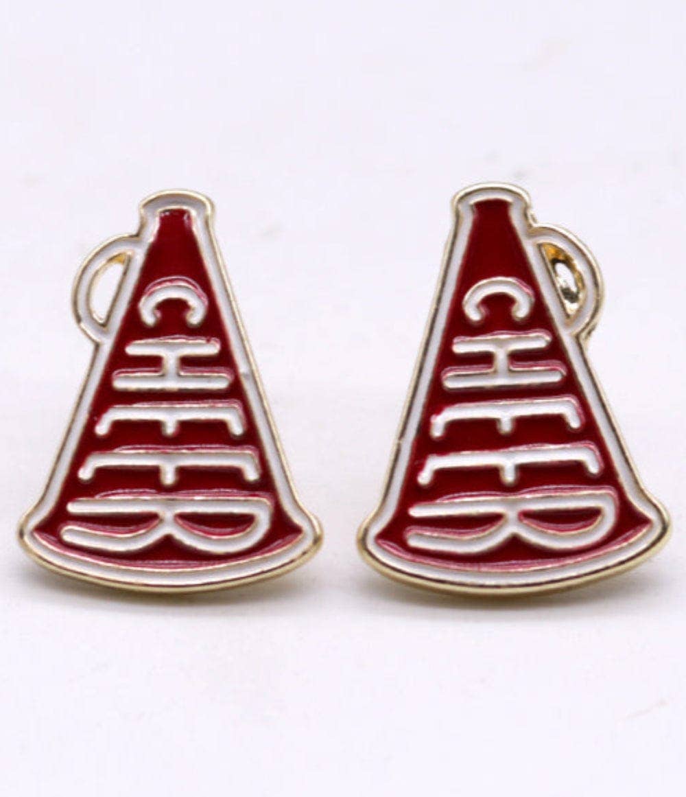 Cheer Horn Gameday Post Earrings: Red Black
