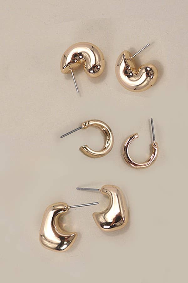 BUBBLE HOOP HUGGIE TRIO EARRINGS | Gold