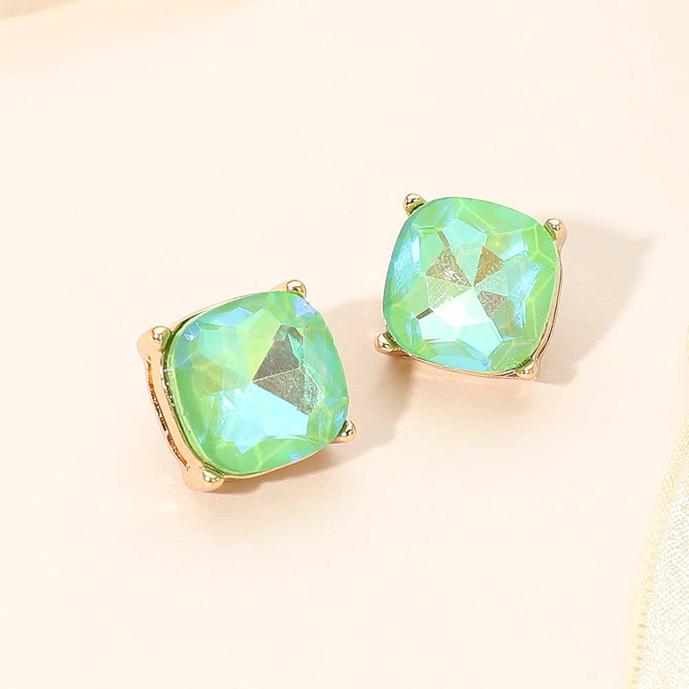 Square Cushion Stud Earrings: Gold,Siam