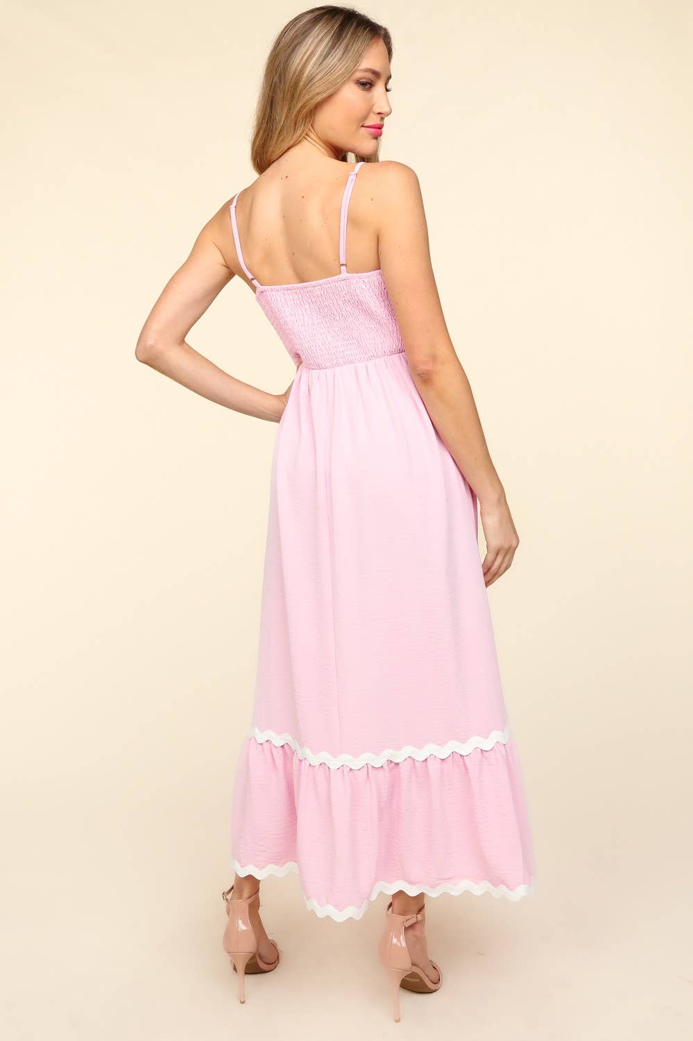 Square Neck Strap Adjust Fit and Flare Maxi :Light Blue