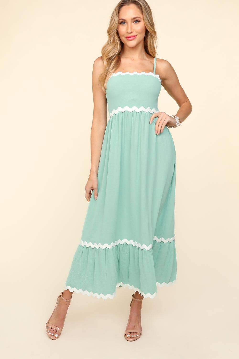 Square Neck Strap Adjust Fit and Flare Maxi :Light Blue