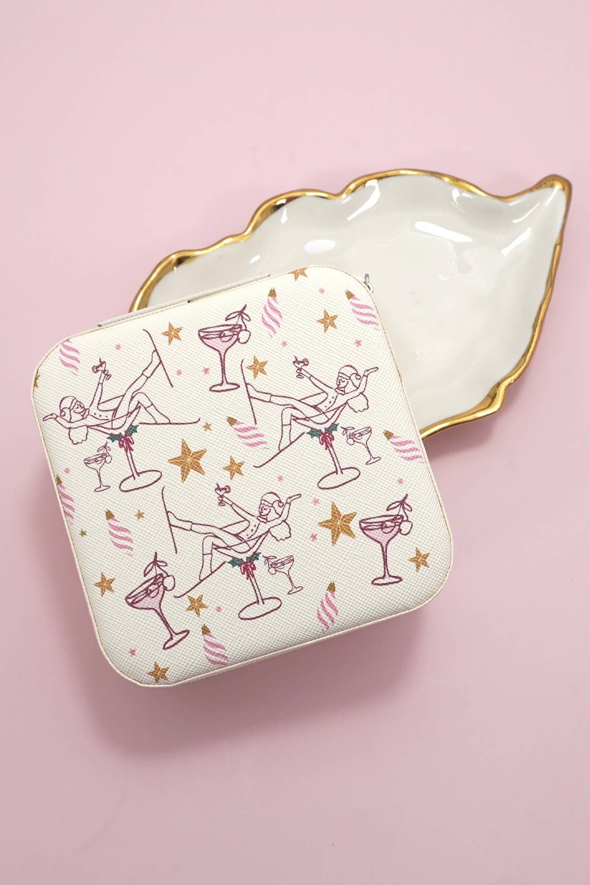DESIGNED JEWELRY ORGANIZER TRAVEL BOX CASE |BOW LT PINK