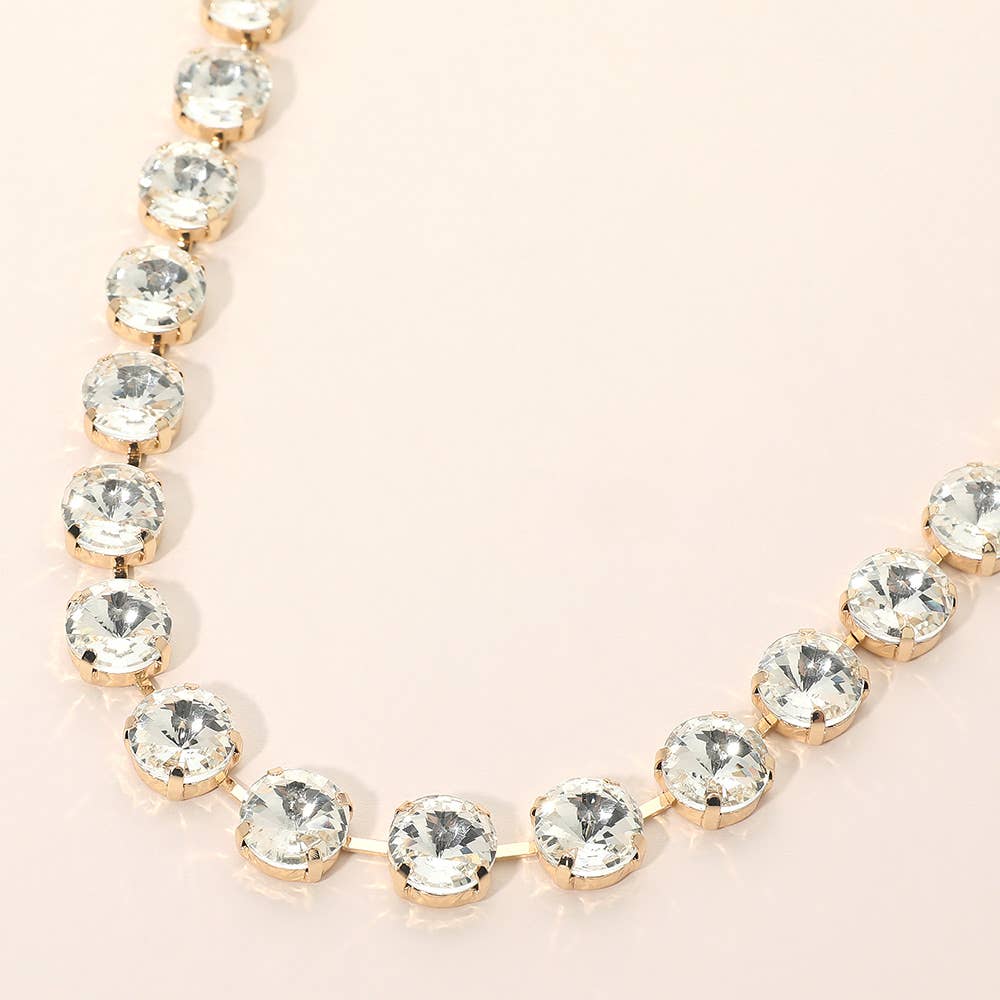 Round Cut Stone Cluster Link Evening Necklace: Gold,Multi