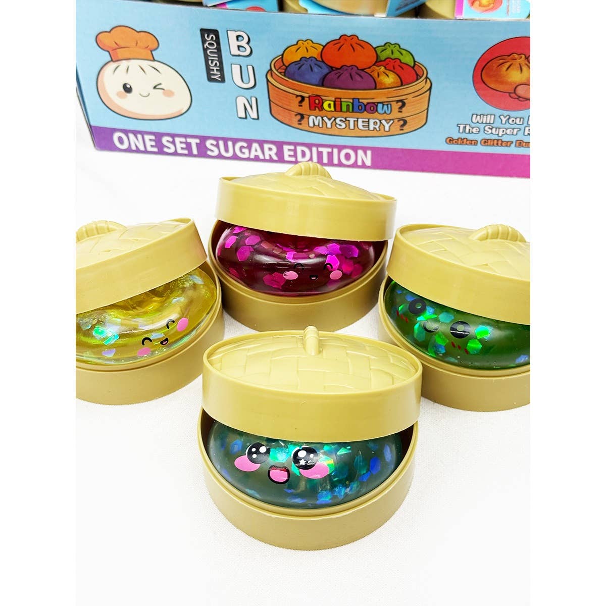 Mystery Sugar Glittered Dumpling Squishy with Steamer