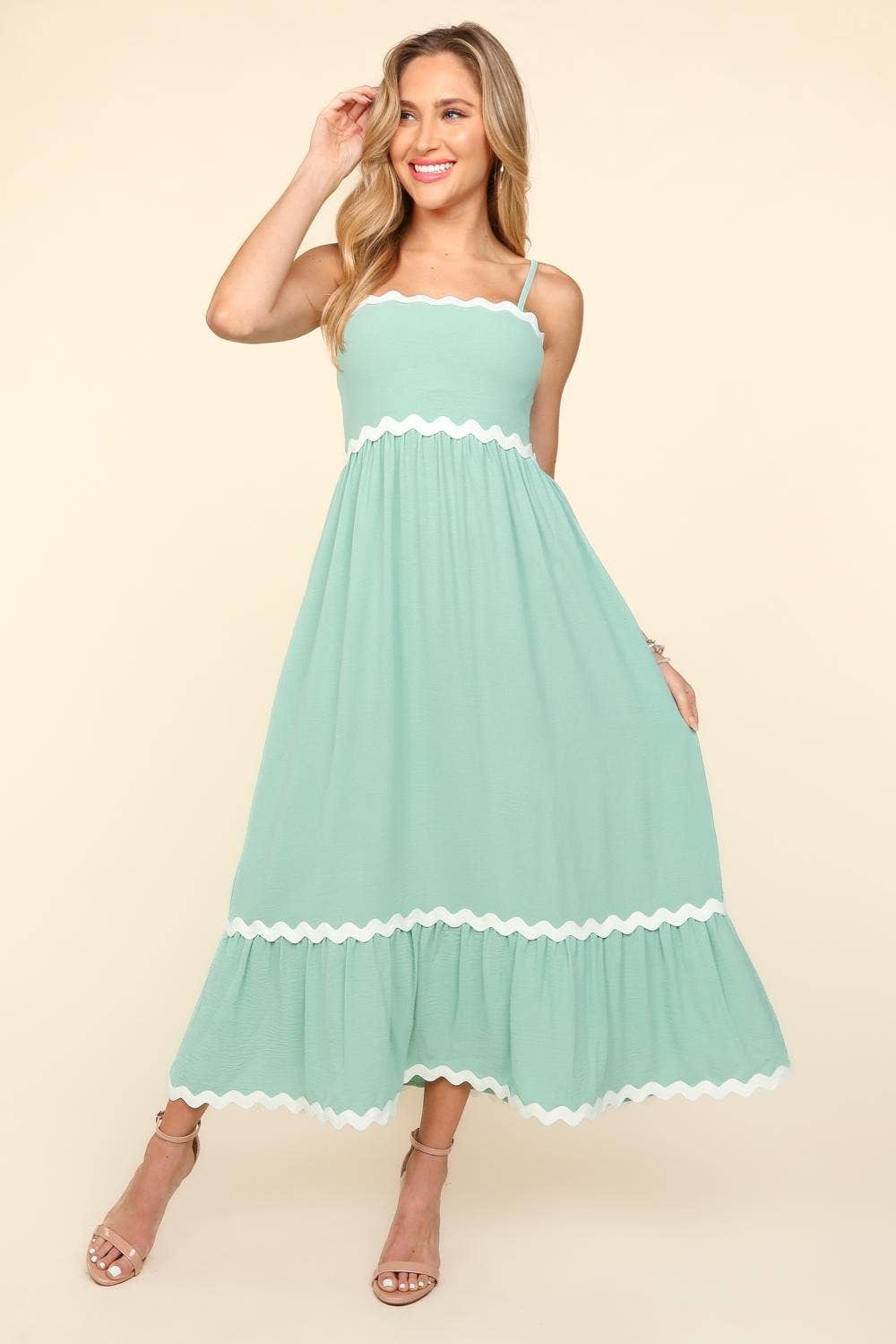 Square Neck Strap Adjust Fit and Flare Maxi :Light Blue