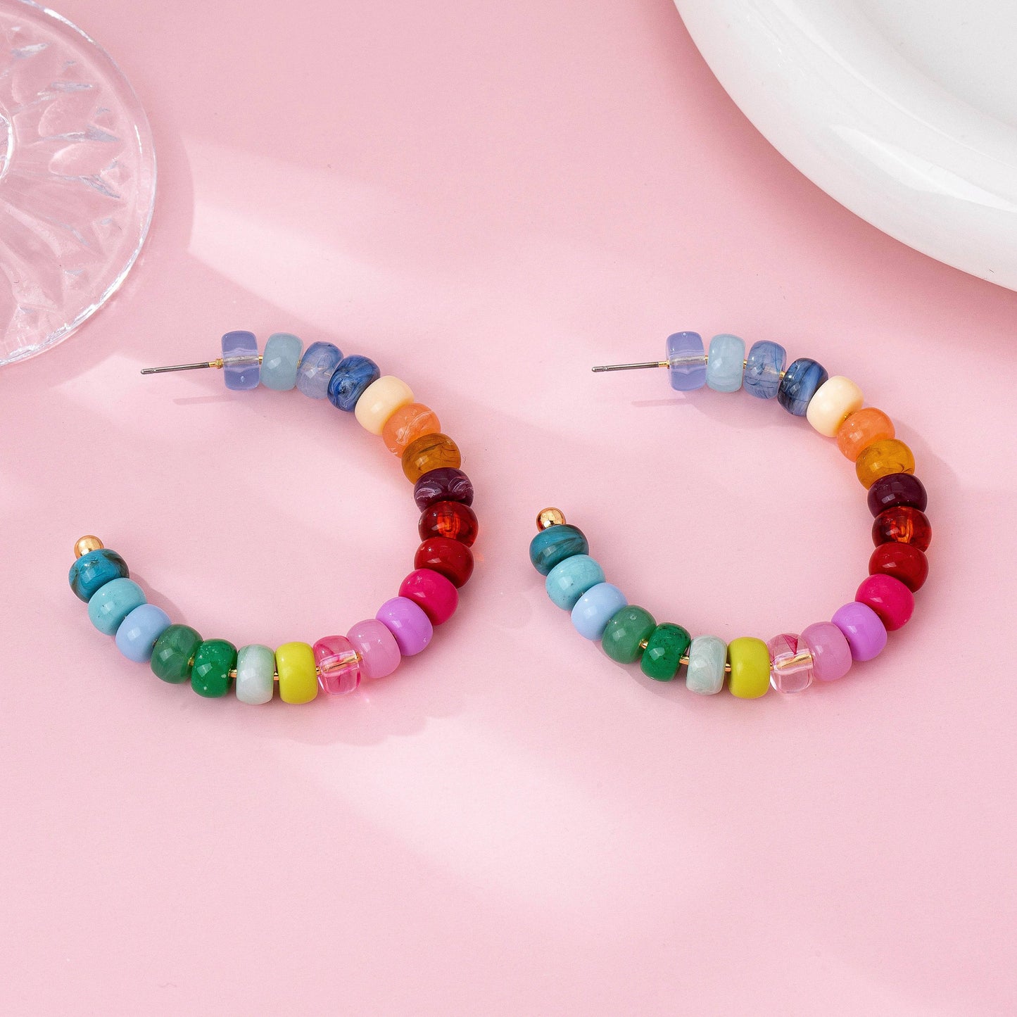 Multi-Color Beaded Hoop Earrings | Gold