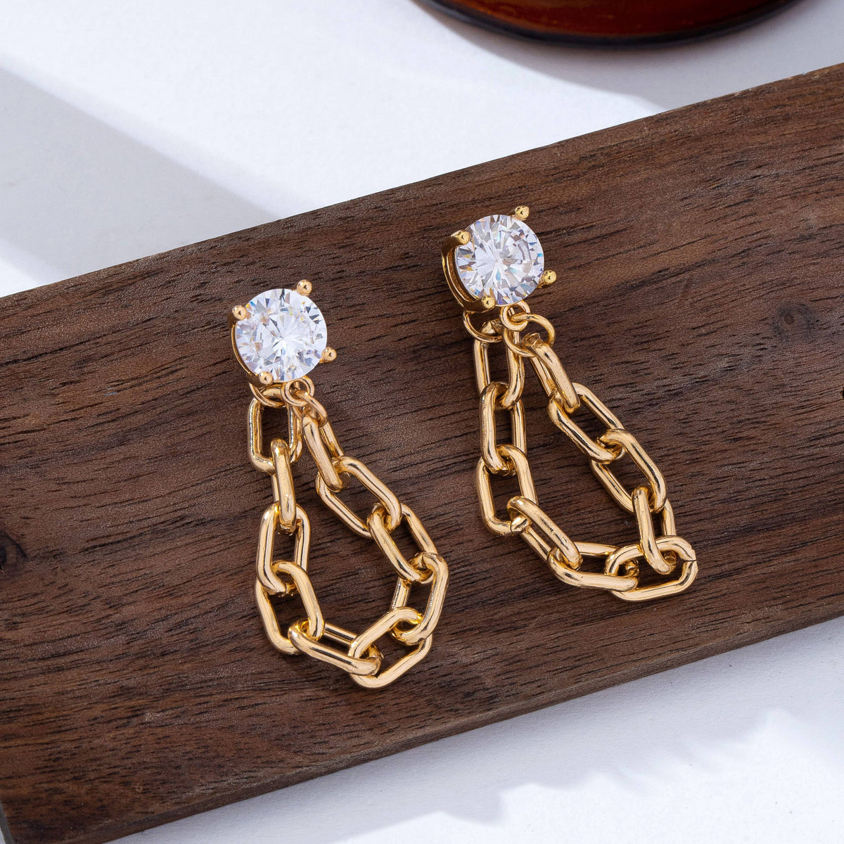 Crystal Stud Hoop and Drop Link Earrings Gold