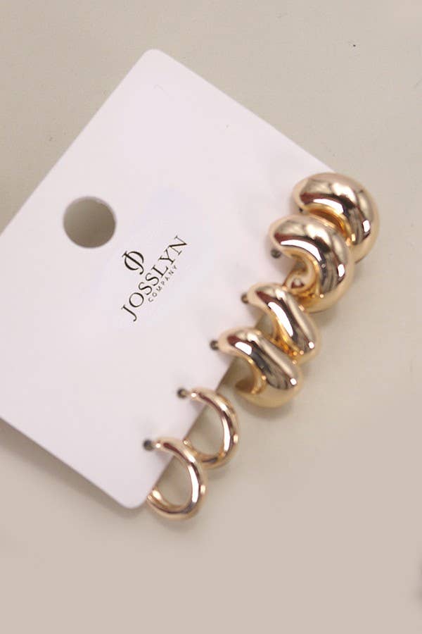 BUBBLE HOOP HUGGIE TRIO EARRINGS | Gold